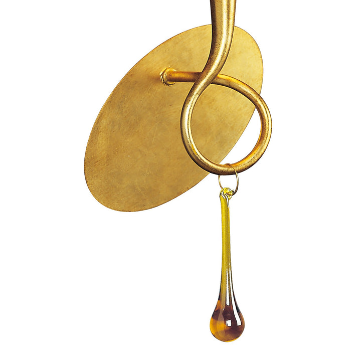 Mantra M0548 Paola Wall Lamp 1 Light E14 Gold Painted Cream Shade & Amber Glass Droplets