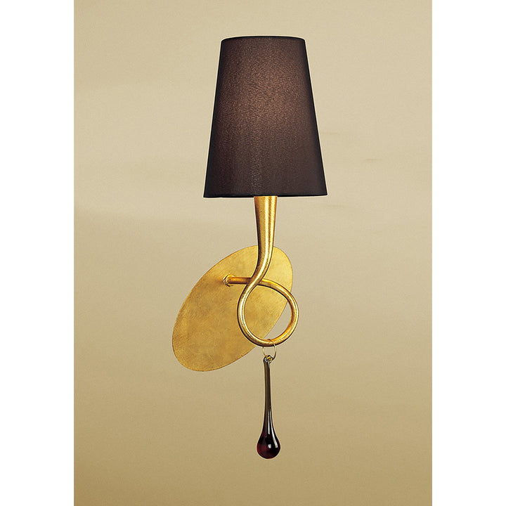 Mantra M0548/BS Paola Wall Lamp 1 Light E14 Gold Painted Black Shade & Amber Glass Droplets