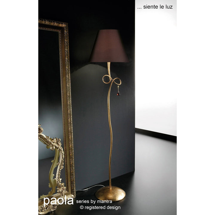 Mantra M0538/CS Paola Wall Lamp 1 Light E14 Silver Painted Cream Shade & Black Glass Droplets
