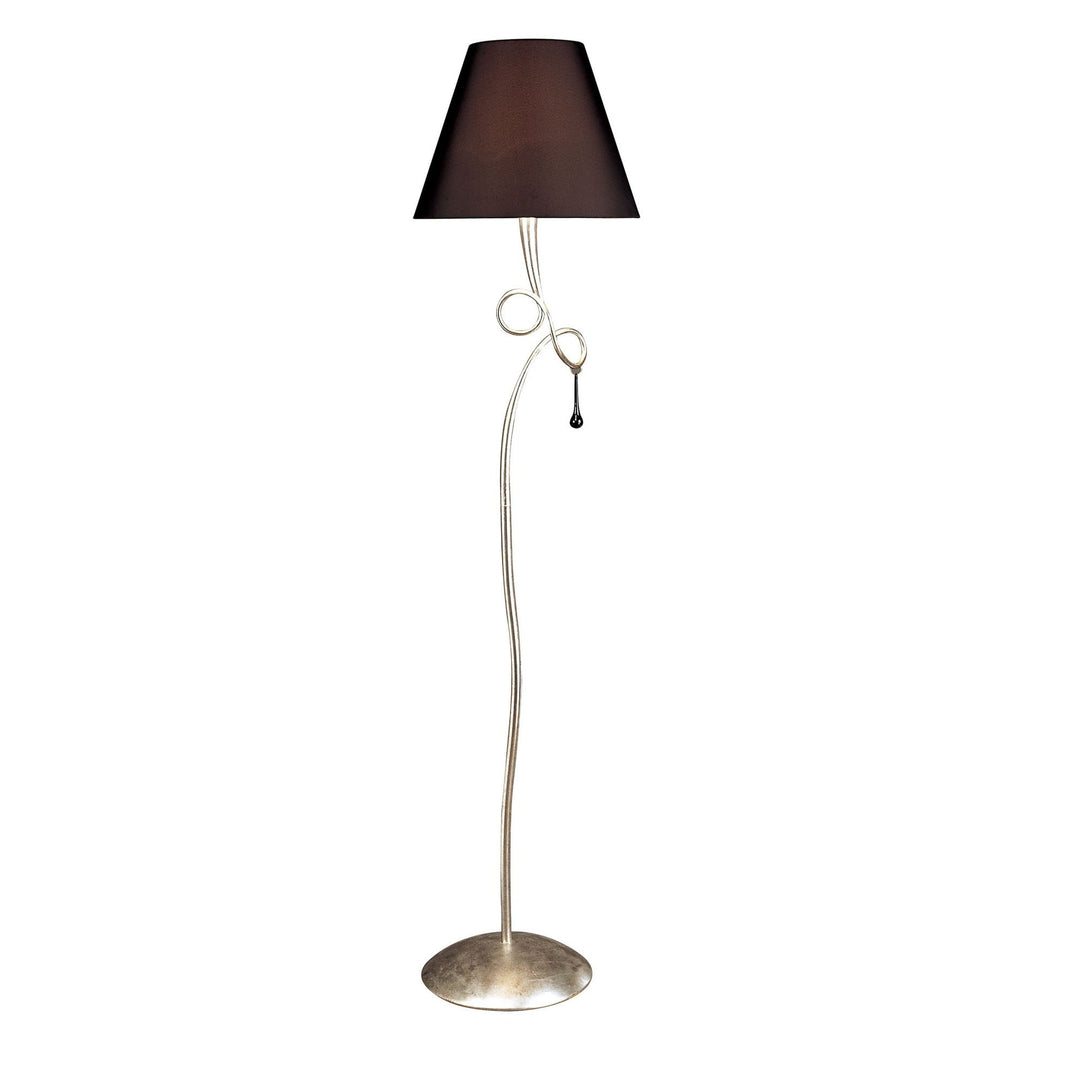 Mantra M0533 Paola Floor Lamp 1 Light E27 Silver Painted Black Shade & Black Glass Droplets