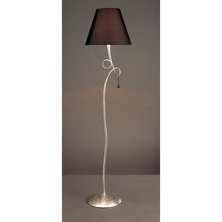 Mantra M0533 Paola Floor Lamp 1 Light E27 Silver Painted Black Shade & Black Glass Droplets