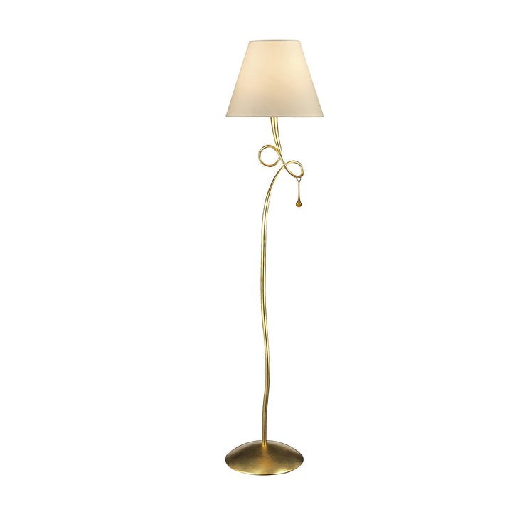 Mantra M0543 Paola Floor Lamp 1 Light E27 Gold Painted Cream Shade & Amber Glass Droplets