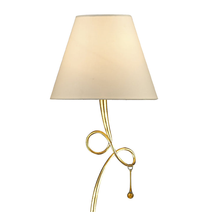 Mantra M0543 Paola Floor Lamp 1 Light E27 Gold Painted Cream Shade & Amber Glass Droplets