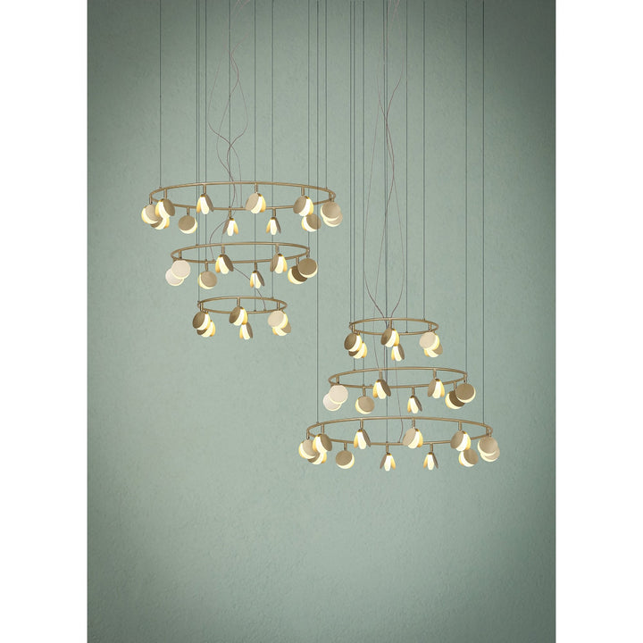 Mantra M7356 Shell 8+6 Light Pendant Round 70W LED Gold