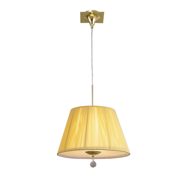 Mantra M0386PB Siena Pendant Round 1 Light E27 Polished Brass Amber Cream Shade And Clear Crystal