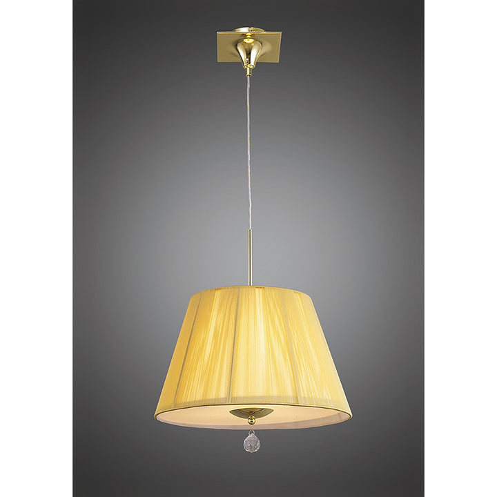 Mantra M0386PB Siena Pendant Round 1 Light E27 Polished Brass Amber Cream Shade And Clear Crystal