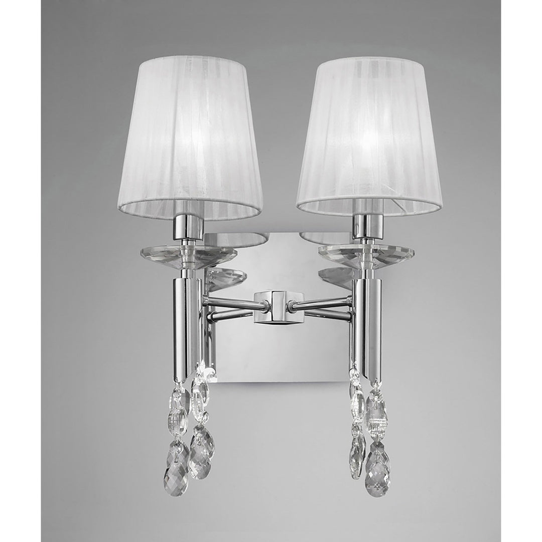 Mantra M3863 Tiffany Wall Lamp 2+2 Light E14 White Shades Polished Chrome/Crystal
