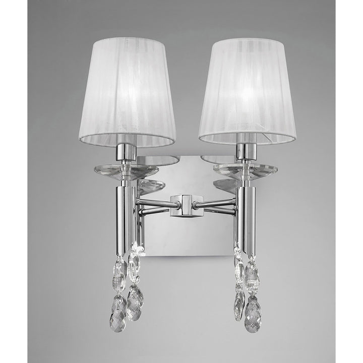 Mantra M3863 Tiffany Wall Lamp 2+2 Light E14 White Shades Polished Chrome/Crystal