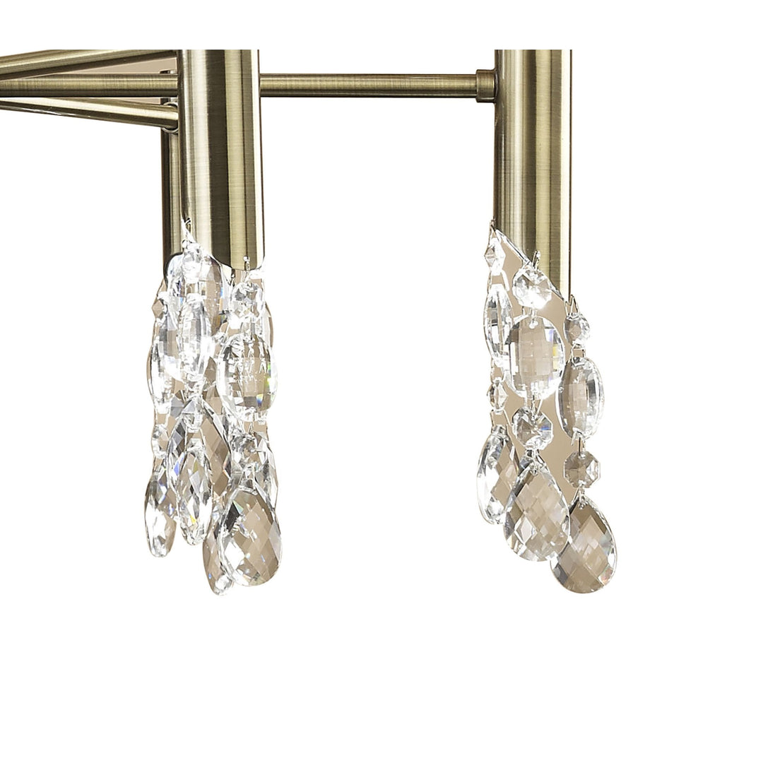 Mantra M3871 Tiffany Pendant 6+6 Light Antique Brass Cream Shades & Clear Crystal