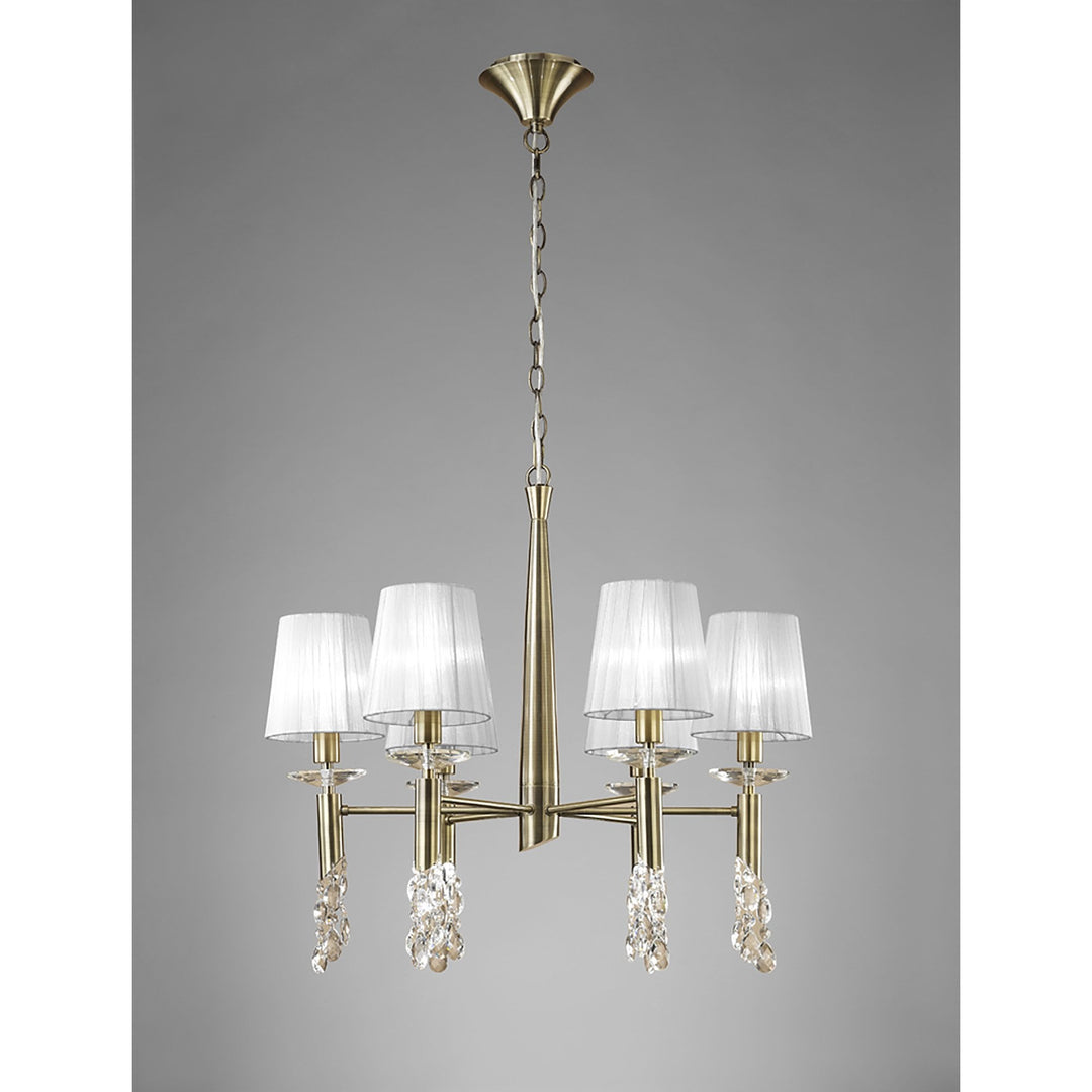 Mantra M3871 Tiffany Pendant 6+6 Light Antique Brass White Shades & Clear Crystal