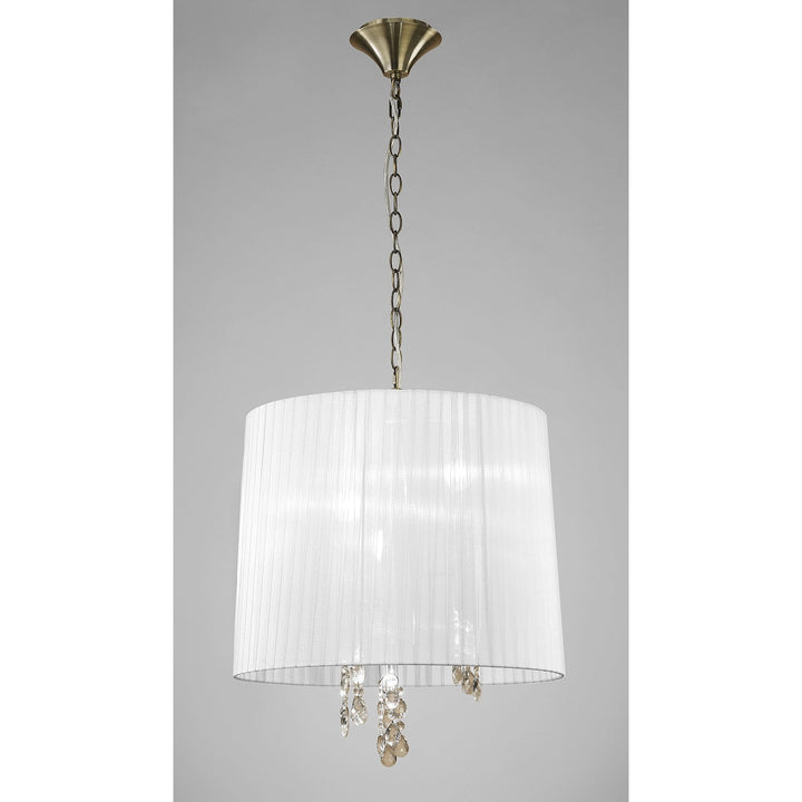 Mantra M3880 Tiffany Pendant 3+3 Light Antique Brass White Shade & Clear Crystal