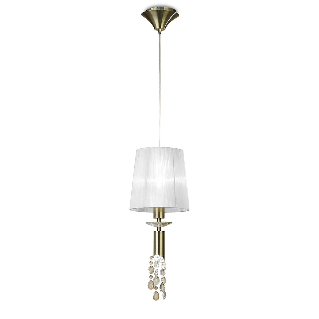 Mantra M3881 Tiffany Pendant 1+1 Light Antique Brass White Shade & Clear Crystal