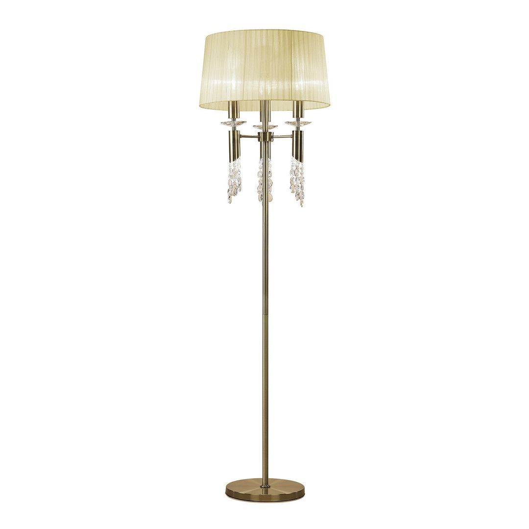 Mantra M3889 Tiffany Floor Lamp 3+3 Light Antique Brass Cream Shade & Clear Crystal