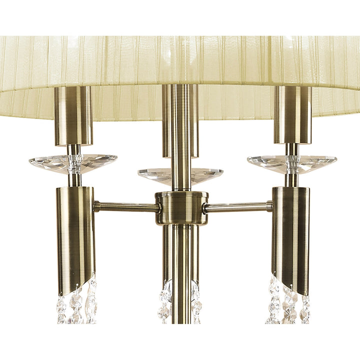 Mantra M3889 Tiffany Floor Lamp 3+3 Light Antique Brass Cream Shade & Clear Crystal