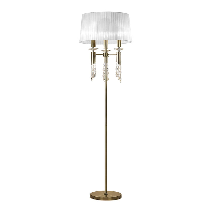 Mantra M3889 Tiffany Floor Lamp 3+3 Light Antique Brass White Shade & Clear Crystal