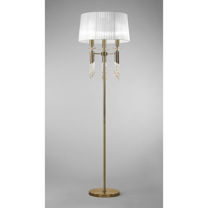 Mantra M3889 Tiffany Floor Lamp 3+3 Light Antique Brass White Shade & Clear Crystal