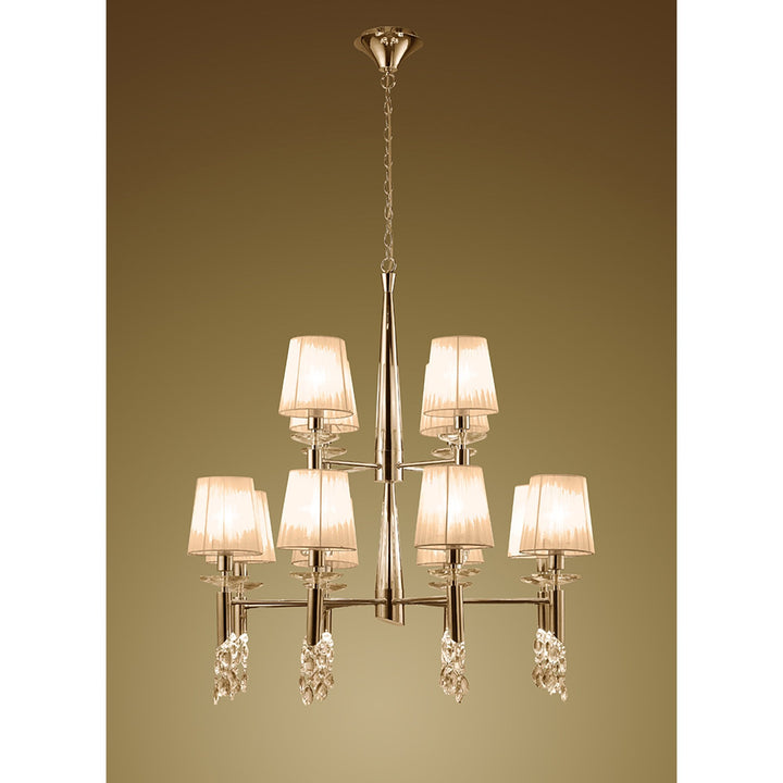 Mantra M3850FG/SBS Tiffany Pendant 2 Tier 12+12 Light E14+G9 French Gold Soft Bronze Shades & Clear Crystal