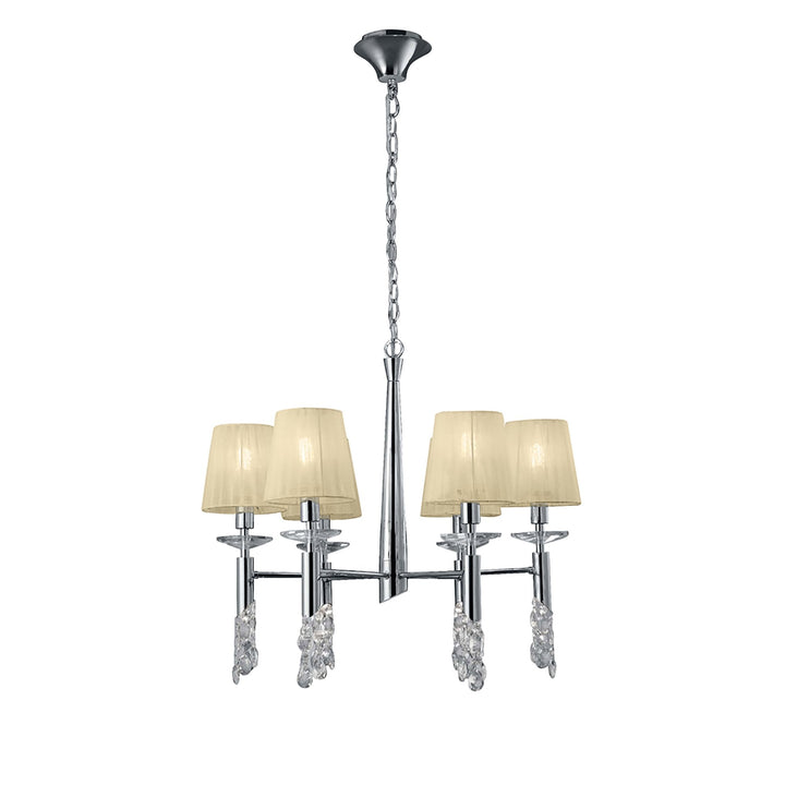 Mantra M3851 Tiffany Pendant 6+6 Light Polished Chrome Cream Shades & Clear Crystal