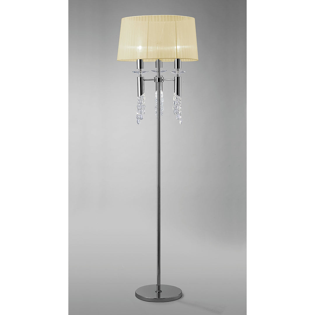 Mantra M3869 Tiffany Floor Lamp 3+3 Light Polished Chrome Cream Shade & Clear Crystal