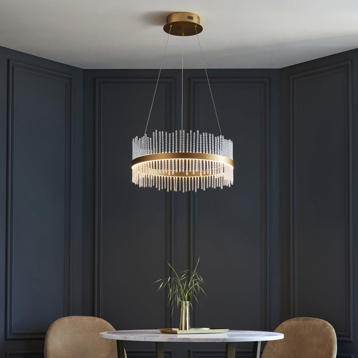 Endon 107671 Pendant LED Light Brushed Gold Plated Finish And Clear Glass