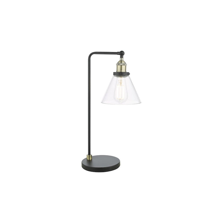 Dar RAY4275 | Ray Table Lamp | Antique Brass Base with Clear Glass Shade