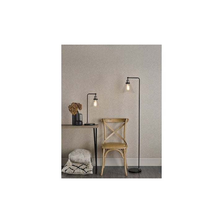 Dar RAY4975 | Ray Floor Lamp | Sleek Antique Brass Stand with Glass Shade