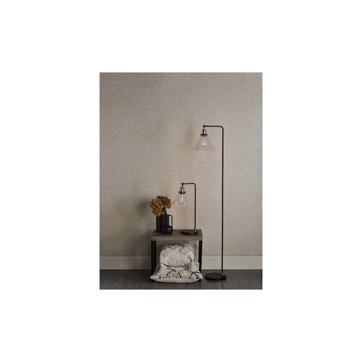 Dar RAY4975 | Ray Floor Lamp | Sleek Antique Brass Stand with Glass Shade