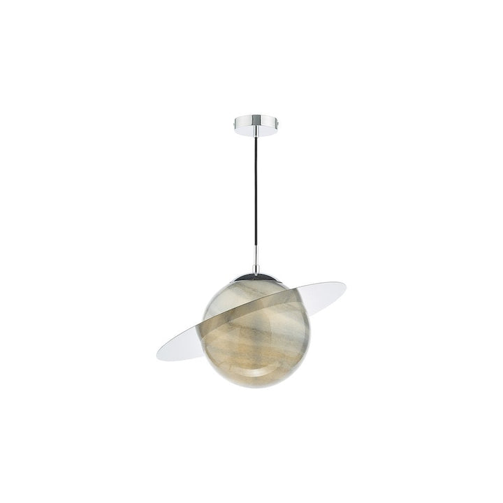 Dar SAT0150 | Saturn Pendant | Planet-Style | Marble Effect Glass & Polished Chrome