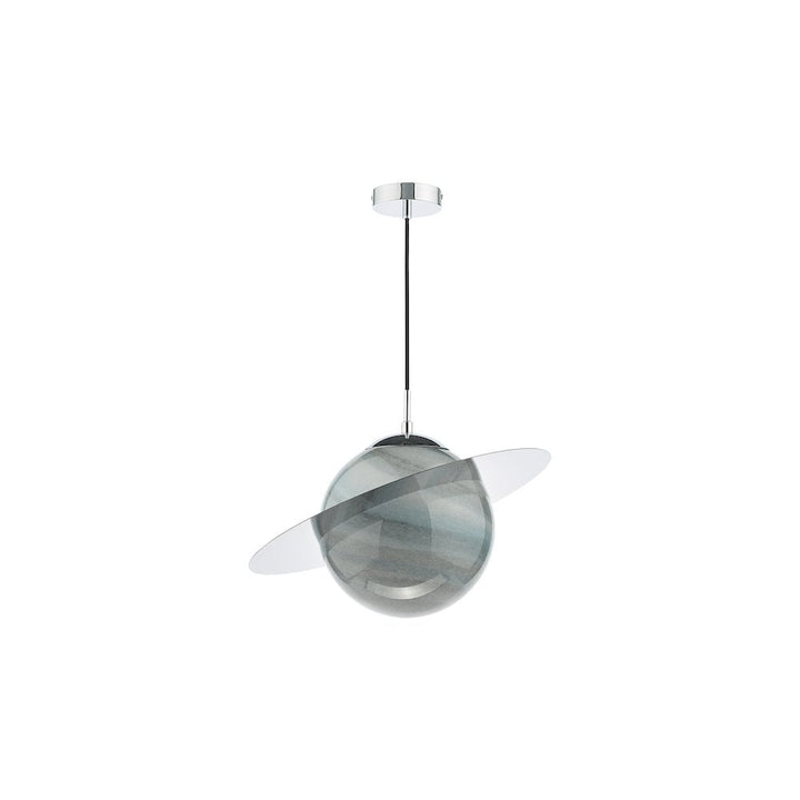 Dar SAT0150 | Saturn Pendant | Planet-Style | Marble Effect Glass & Polished Chrome