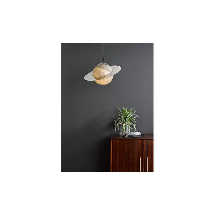 Dar SAT0150 | Saturn Pendant | Planet-Style | Marble Effect Glass & Polished Chrome