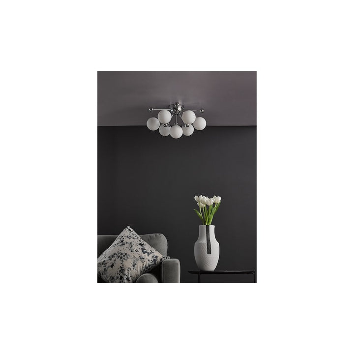Dar URS5050 | Ursa 7 Light Flush | Polished Chrome and Opal Glass