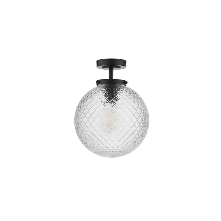Dar WAY0122 | Wayne Bathroom Semi Flush | Matt Black & Textured Glass IP44