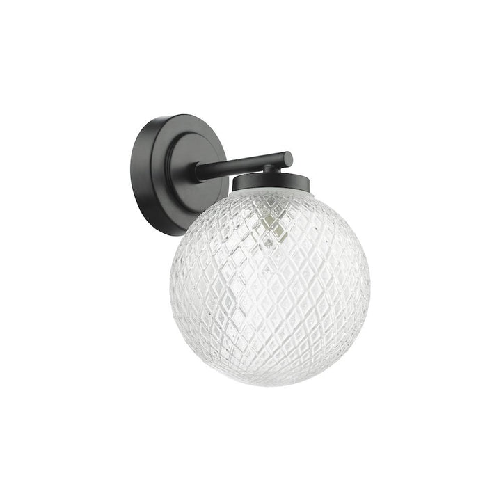 Dar WAY0722 | Wayne Bathroom Wall Light | Matt Black & Textured Glass IP44