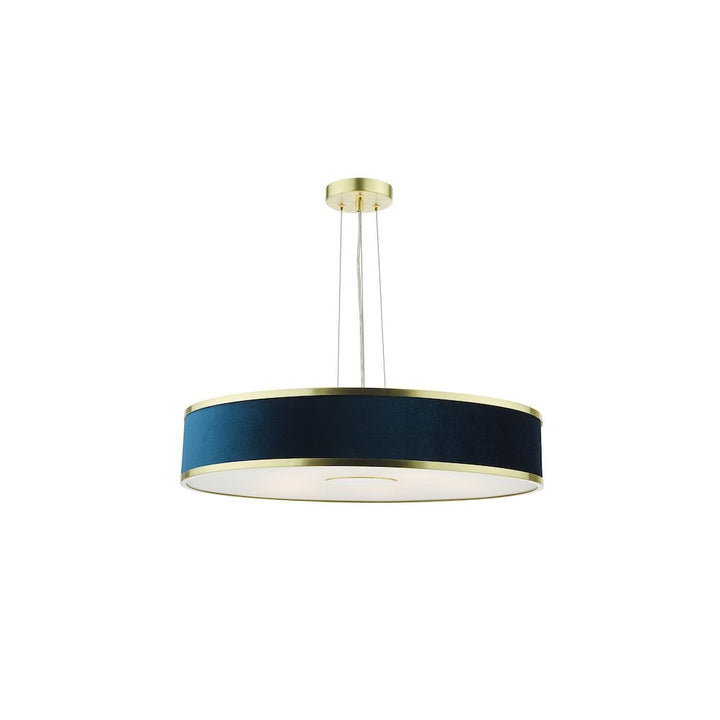 Dar Lighting ALV1723 | Alvaro Pendant | 6-Light | Brushed Brass & Blue Shade