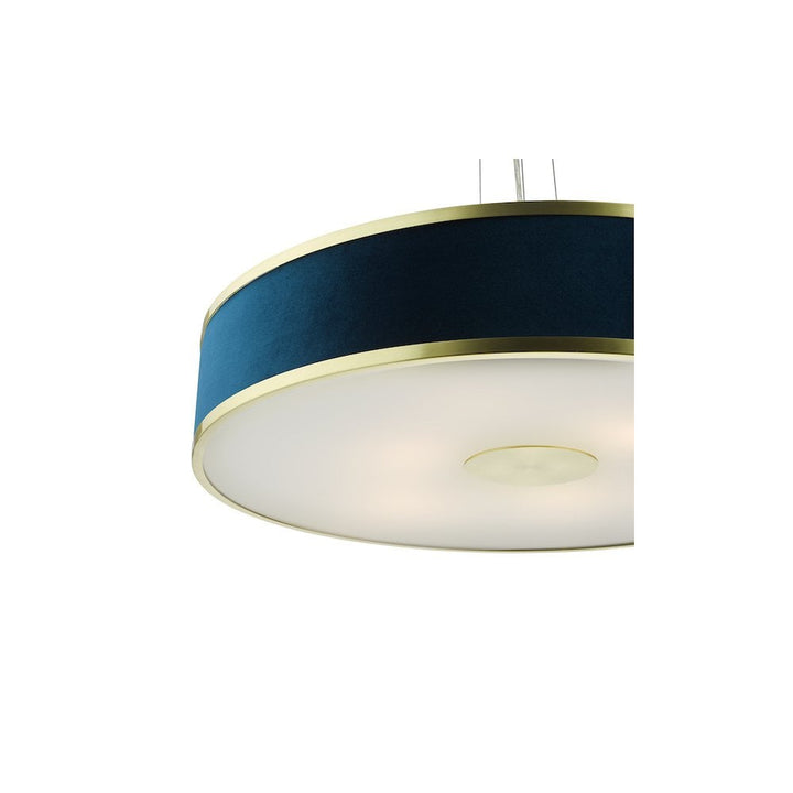 Dar Lighting ALV1723 | Alvaro Pendant | 6-Light | Brushed Brass & Blue Shade