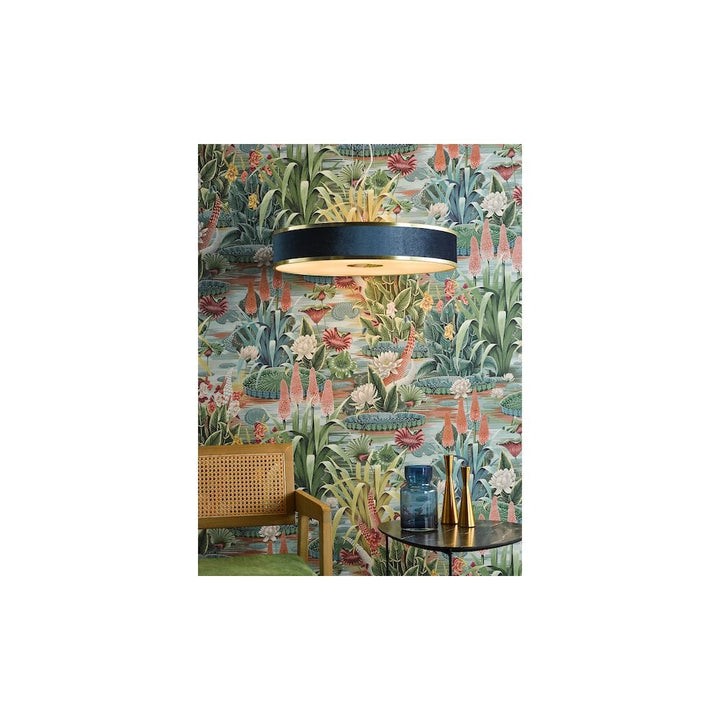 Dar Lighting ALV1723 | Alvaro Pendant | 6-Light | Brushed Brass & Blue Shade