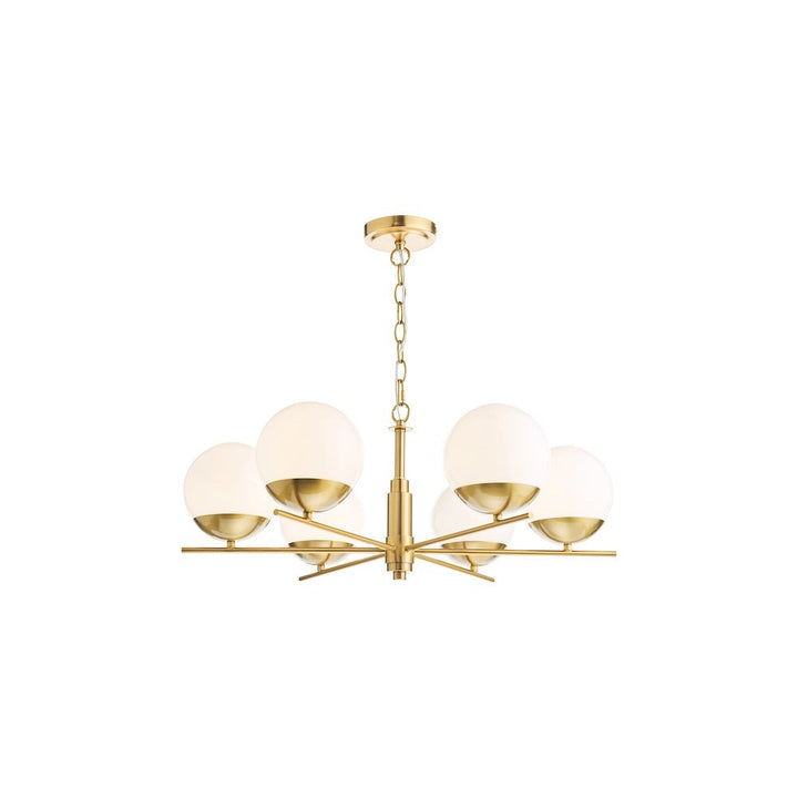 Dar BOM0635 | Bombazine 6-Light Pendant | Natural Brass & Opal Glass