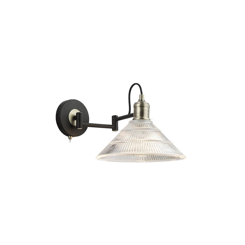 Dar BOY7175 | Boyd Wall Light | Antique Brass & Ribbed Glass