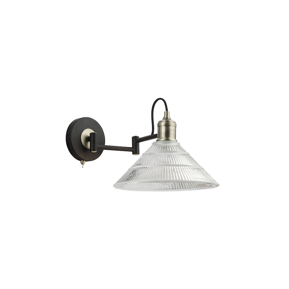 Dar BOY7175 | Boyd Wall Light | Antique Brass & Ribbed Glass