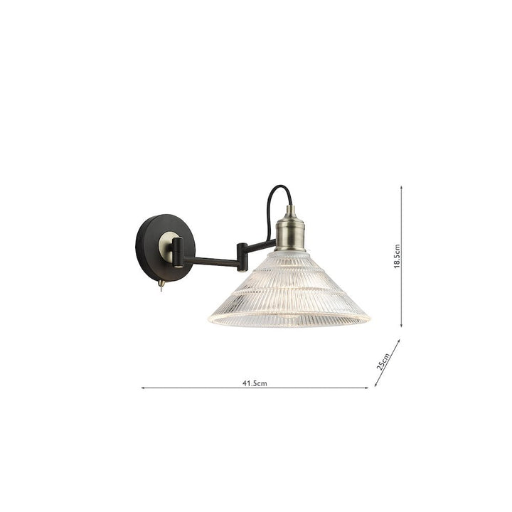 Dar BOY7175 | Boyd Wall Light | Antique Brass & Ribbed Glass