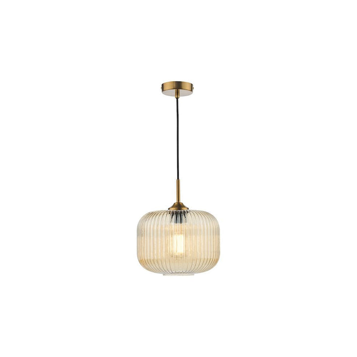 Dar Lighting DEM0106 | Demarius Pendant | Amber Glass & Natural Brass