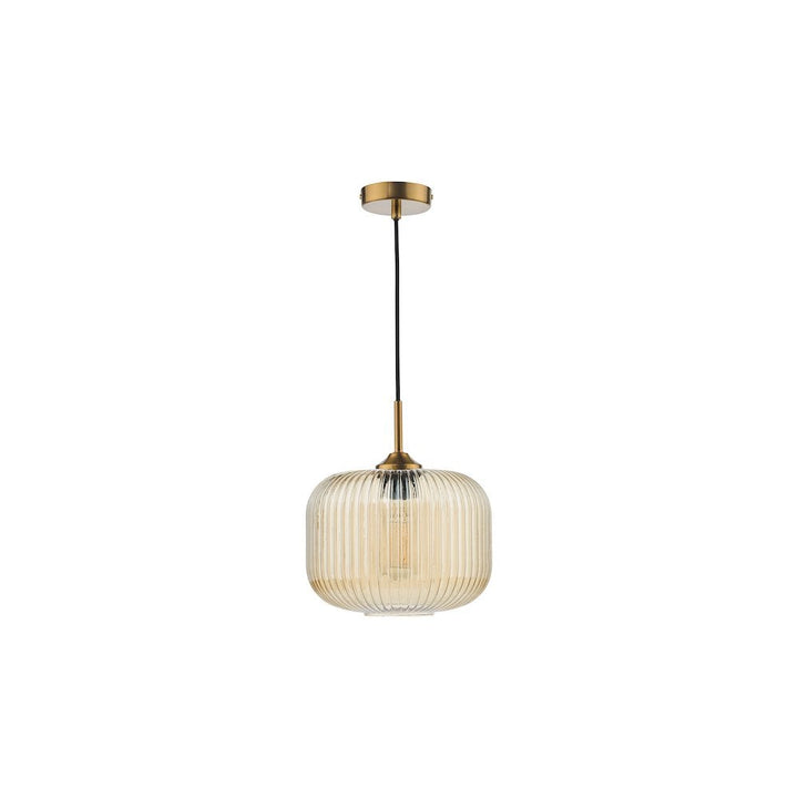 Dar Lighting DEM0106 | Demarius Pendant | Amber Glass & Natural Brass