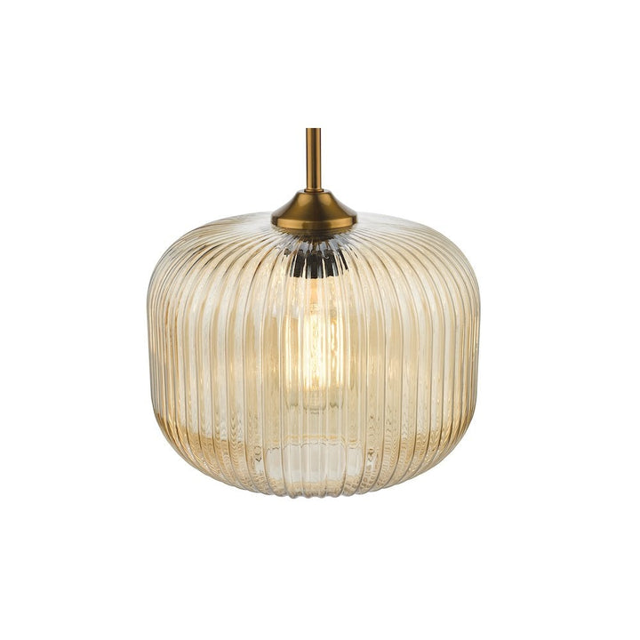 Dar Lighting DEM0106 | Demarius Pendant | Amber Glass & Natural Brass