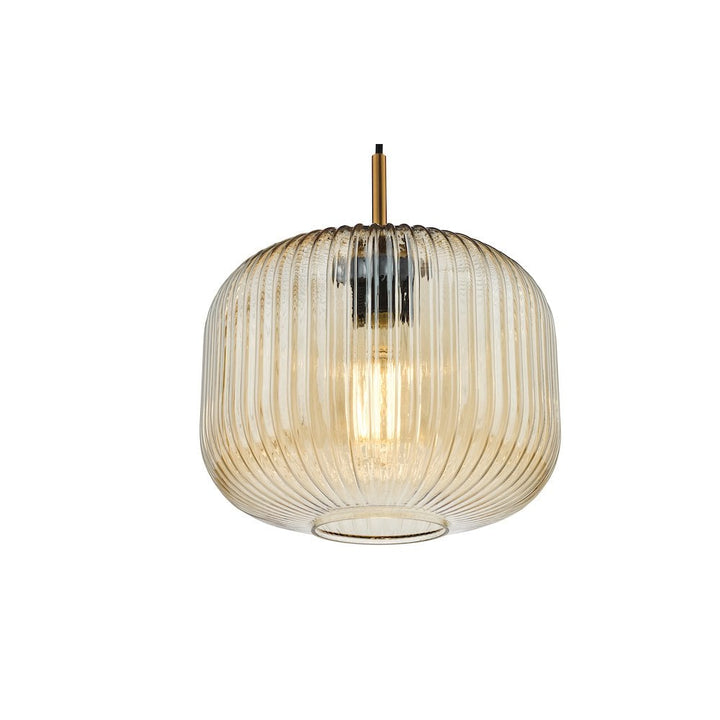 Dar Lighting DEM0106 | Demarius Pendant | Amber Glass & Natural Brass