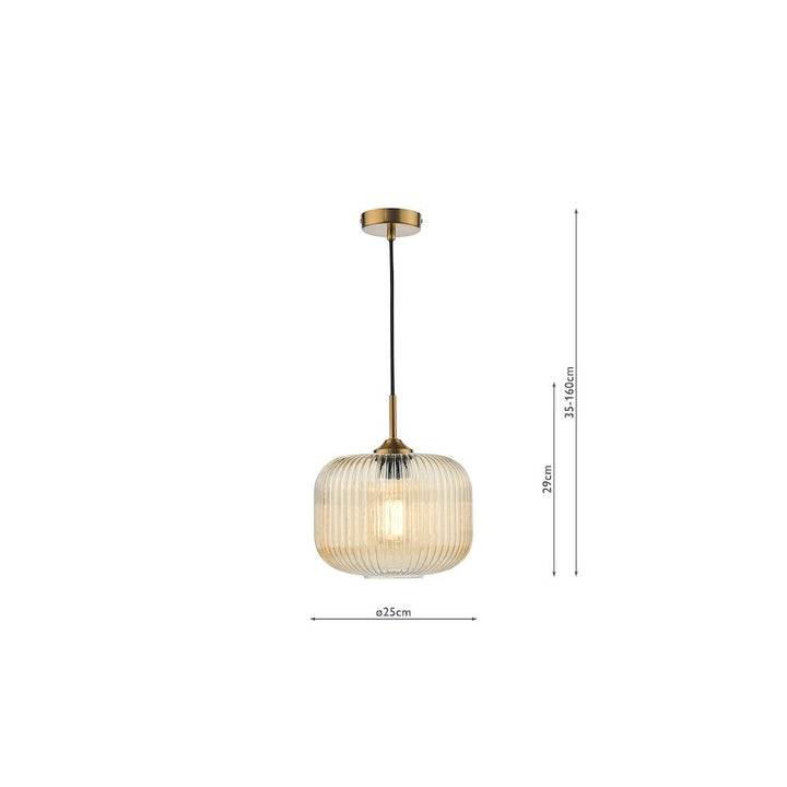 Dar Lighting DEM0106 | Demarius Pendant | Amber Glass & Natural Brass