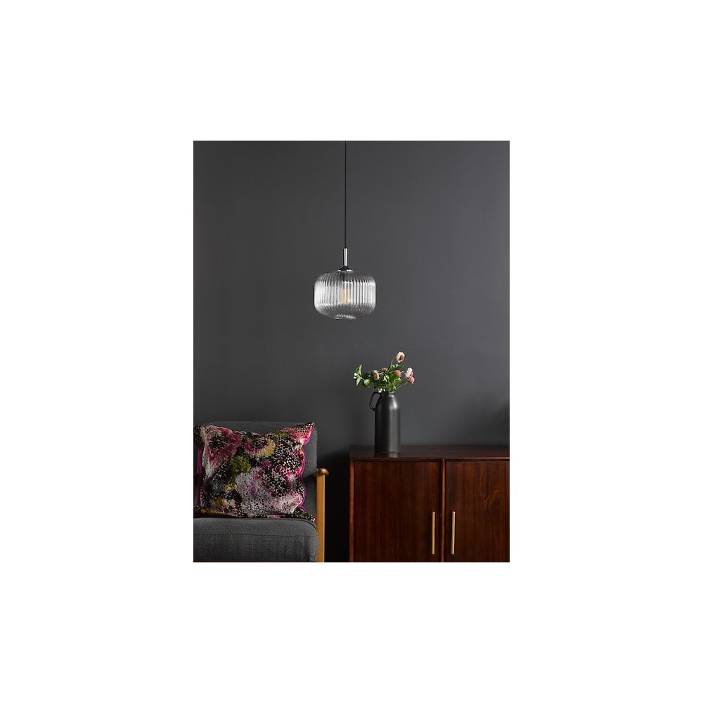 Dar Lighting DEM0108 | Demarius Pendant | Polished Chrome with Clear Glass