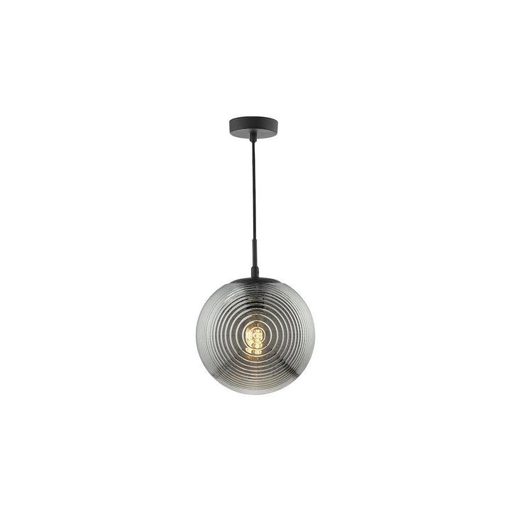 Dar EVA0122 | Evander | Single Pendant in Matt Black with Smoked Glass