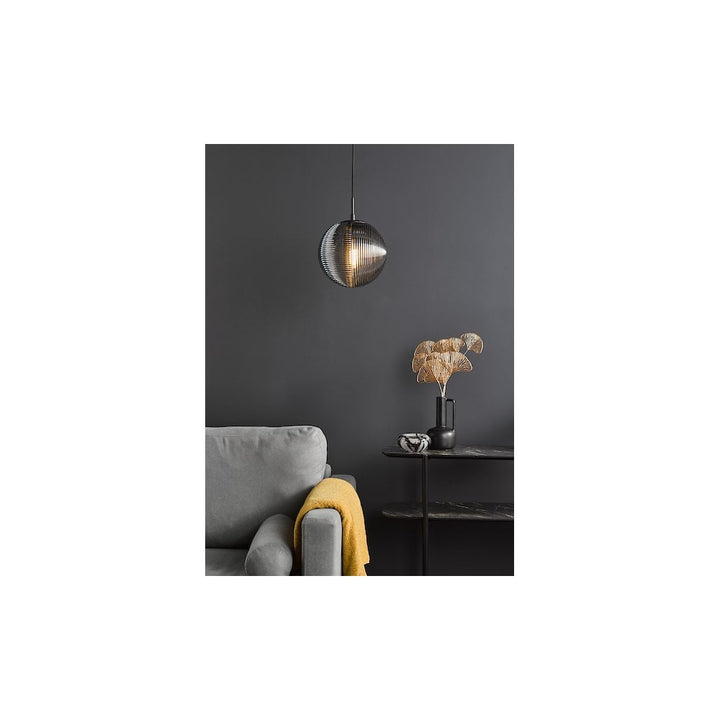 Dar EVA0122 | Evander | Single Pendant in Matt Black with Smoked Glass