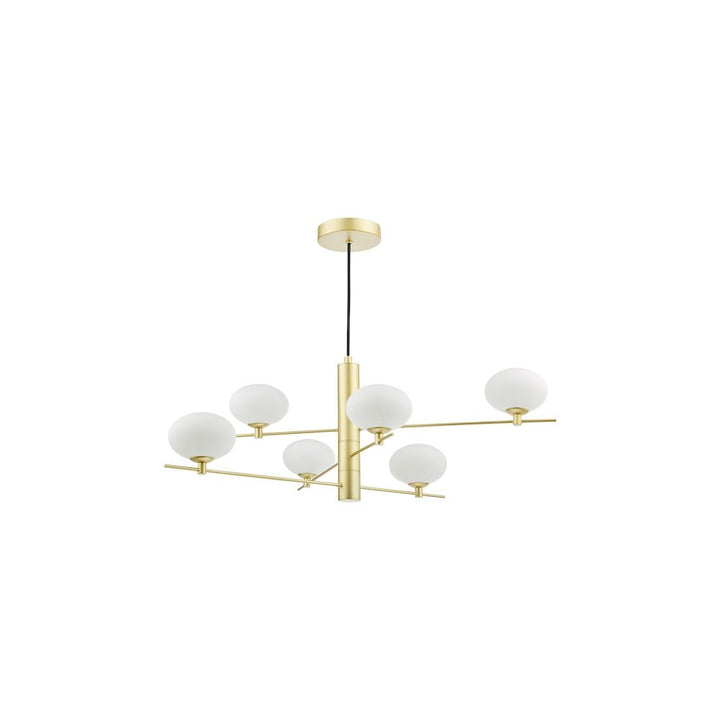 Dar JAS0635 | Jasper 6 Light Pendant | Satin Gold and Opal Glass
