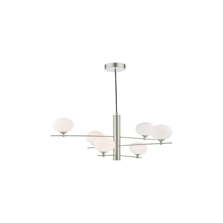 Dar JAS0646 | Jasper 6 Light Pendant | Satin Nickel and Opal Glass